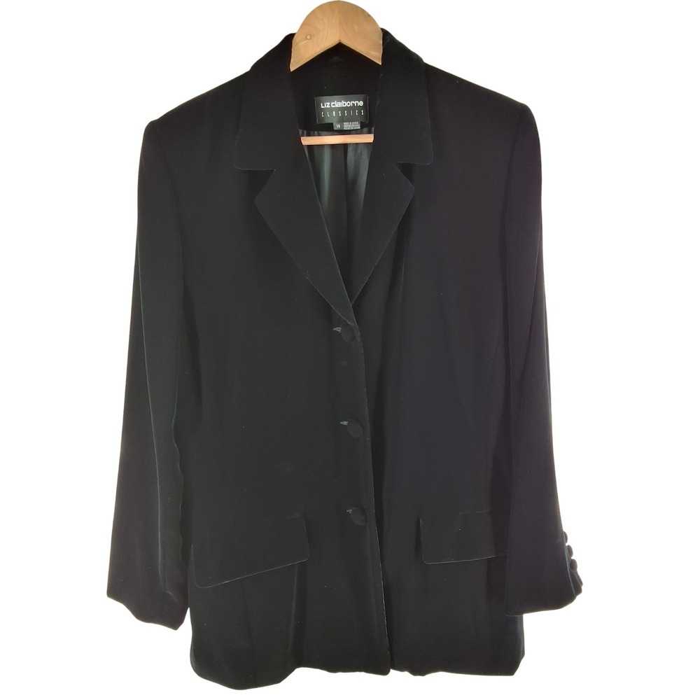 Liz Claiborne Black Velvet Blazer Jacket Size 14 Professional Career